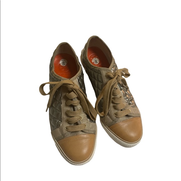 Womens Tory Burch Metallic Gold Caspe Quilted Sneaker shoes - size 8.5 - Picture 6 of 7